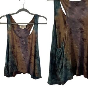 WOO California Tie Dye Racerback Tank Top Boho L Cotton Rayon